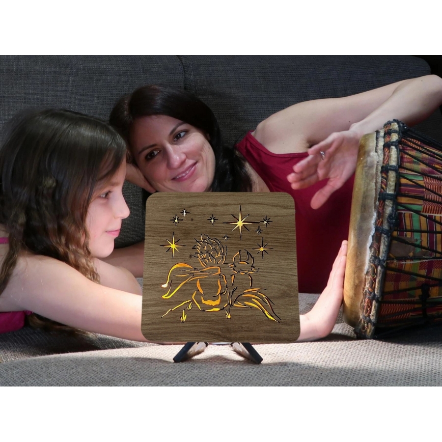 Li-Go 5788/DUB2 - LED-Tischdekoration LED/12W/230V 19x19 cm Eiche/Der kleine Prinz