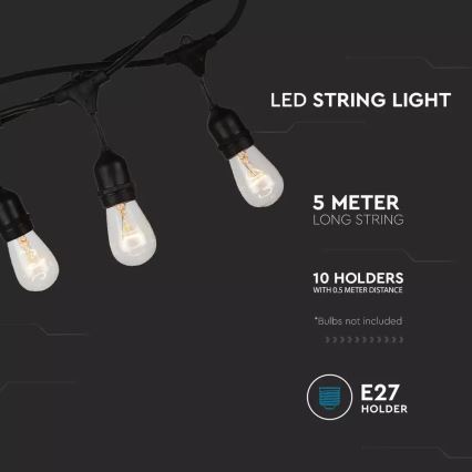 Lichterkette STRING 5m 10xE27/40W/230V IP54