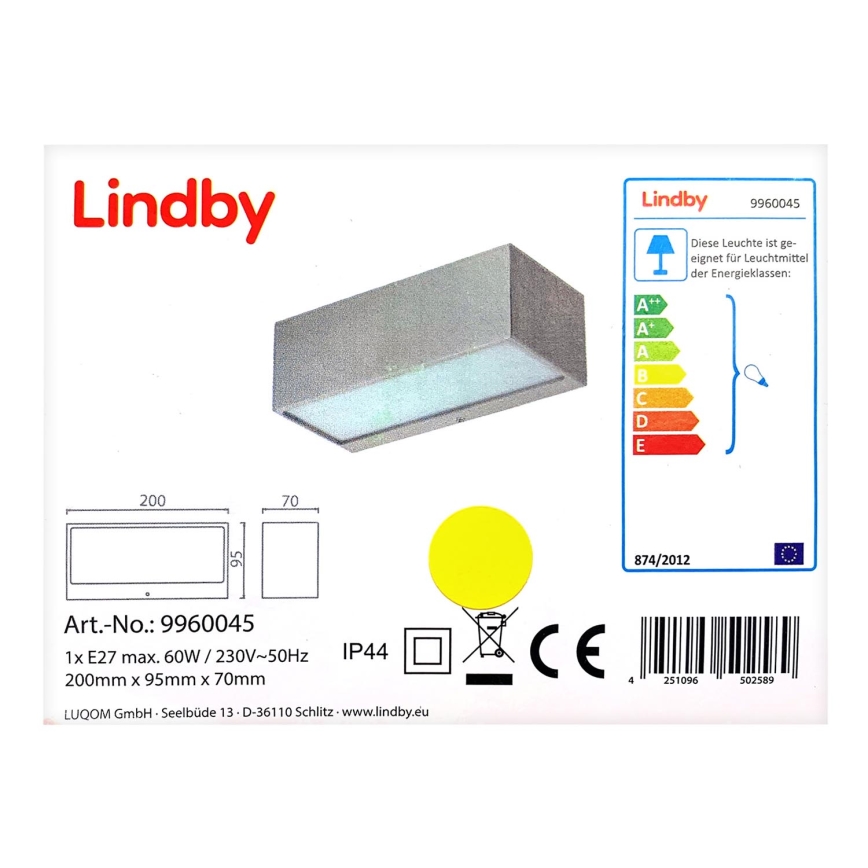 Lindby - Außenwandleuchte LEONORA 1xE27/60W/230V IP44