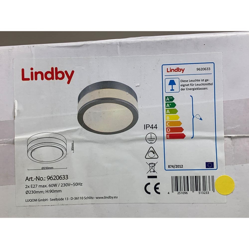 Lindby - Badezimmer-Deckenleuchte FLAVI 2xE27/60W/230V IP44 glänzendes Chrom
