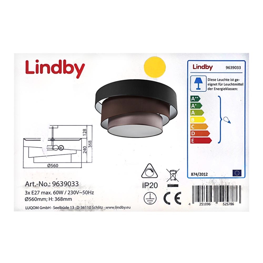 Lindby - Deckenleuchte MELIA 3xE27/60W/230V
