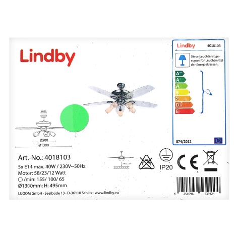 Lindby - Deckenventilator mit einer Leuchte CEDRIK 5xE14/40W/230V
