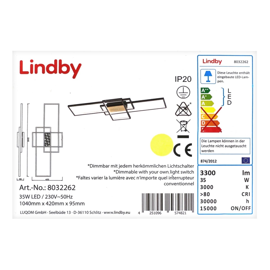 Lindby - Dimmbare LED-Aufbauleuchte EMILJAN LED/35W/230V