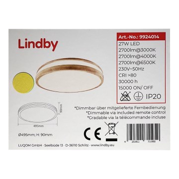 Lindby - Dimmbare LED-Deckenleuchte EMIVA LED/27W/230V
