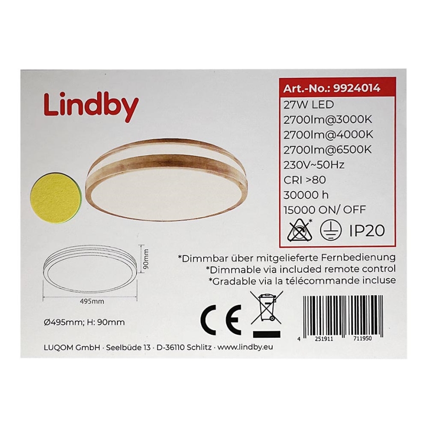 Lindby - Dimmbare LED-Deckenleuchte EMIVA LED/27W/230V