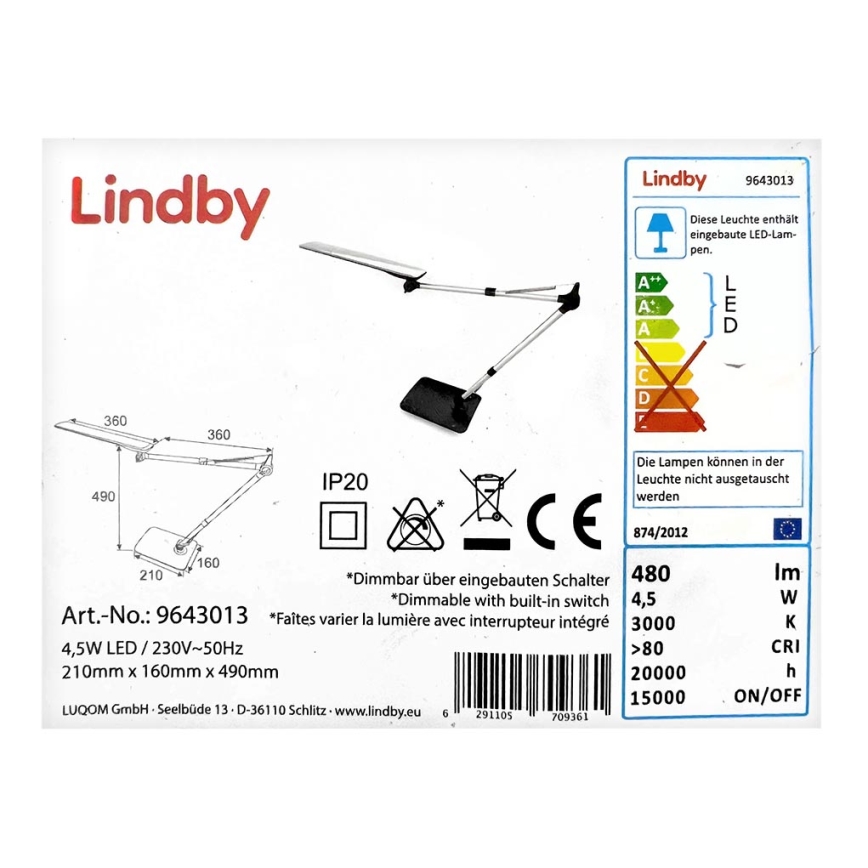 Lindby - Dimmbare LED-Leuchte mit Touch-Funktion FELIPE LED/4,5W/230V