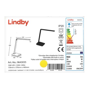 Lindby - Dimmbare LED-Tischleuchte mit Touch-Steuerung KUNO LED/10W/230V + USB