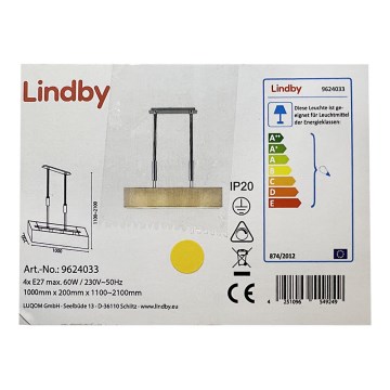 Lindby - Hängeleuchte an Kabel MARIAT 4xE27/60W/230V