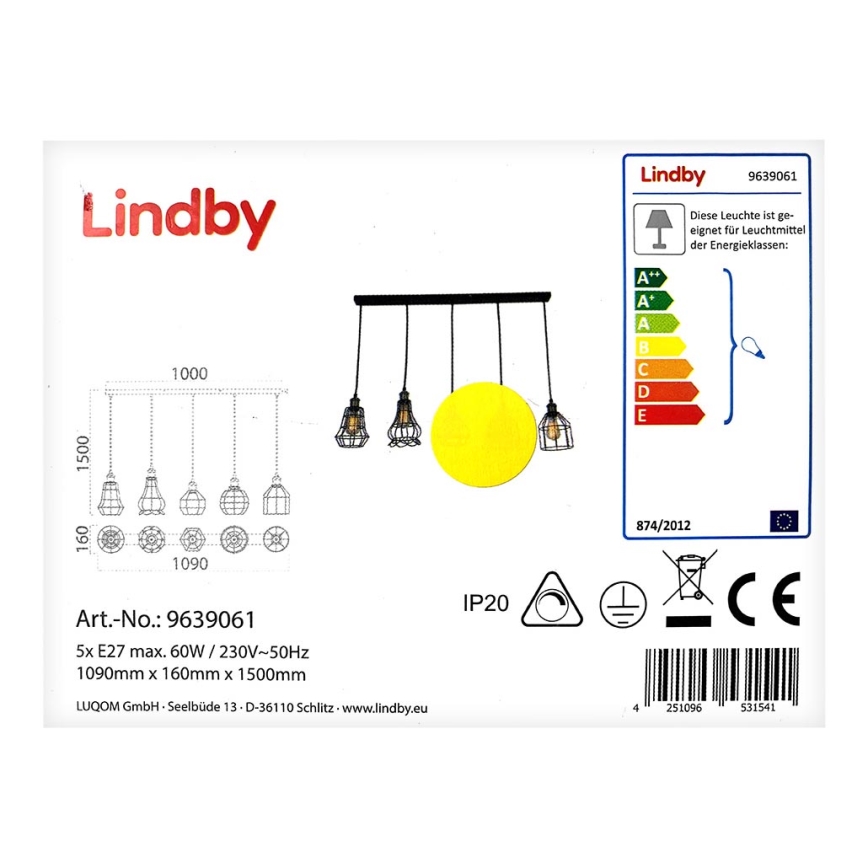 Lindby - Hängeleuchte an Schnur ALBERTA 5xE27/60W/230V