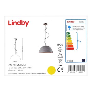 Lindby - Hängeleuchte an Schnur JELIN 1xE27/60W/230V