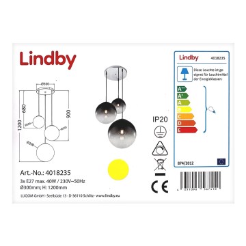 Lindby - Hängeleuchte an Schnur ROBYN 3xE27/40W/230V