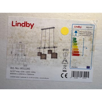 Lindby - Hängeleuchte an Schnur RUKAIA 4xE27/42W/230V