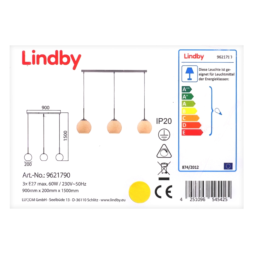 Lindby - Hängeleuchte an Schnur SOFIAN 3xE27/60W/230V