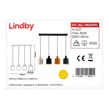 Lindby - Hängeleuchte an Schnur TIRANE 4xE27/60W/230V