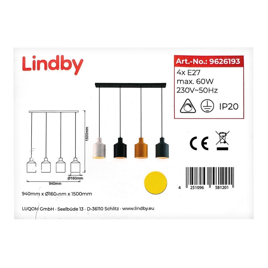 Lindby - Hängeleuchte an Schnur TIRANE 4xE27/60W/230V