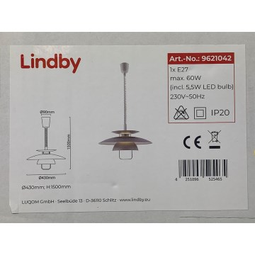 Lindby - Höhenverstellbare LED-Hängeleuchte NADIJA 1xE27/5,5W/230V
