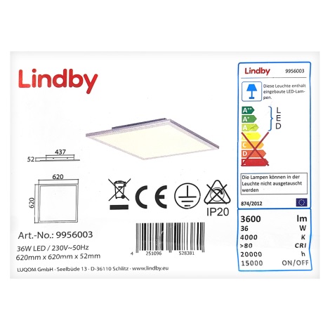 Lindby - LED-Deckenleuchte LIVEL LED/36W/230V
