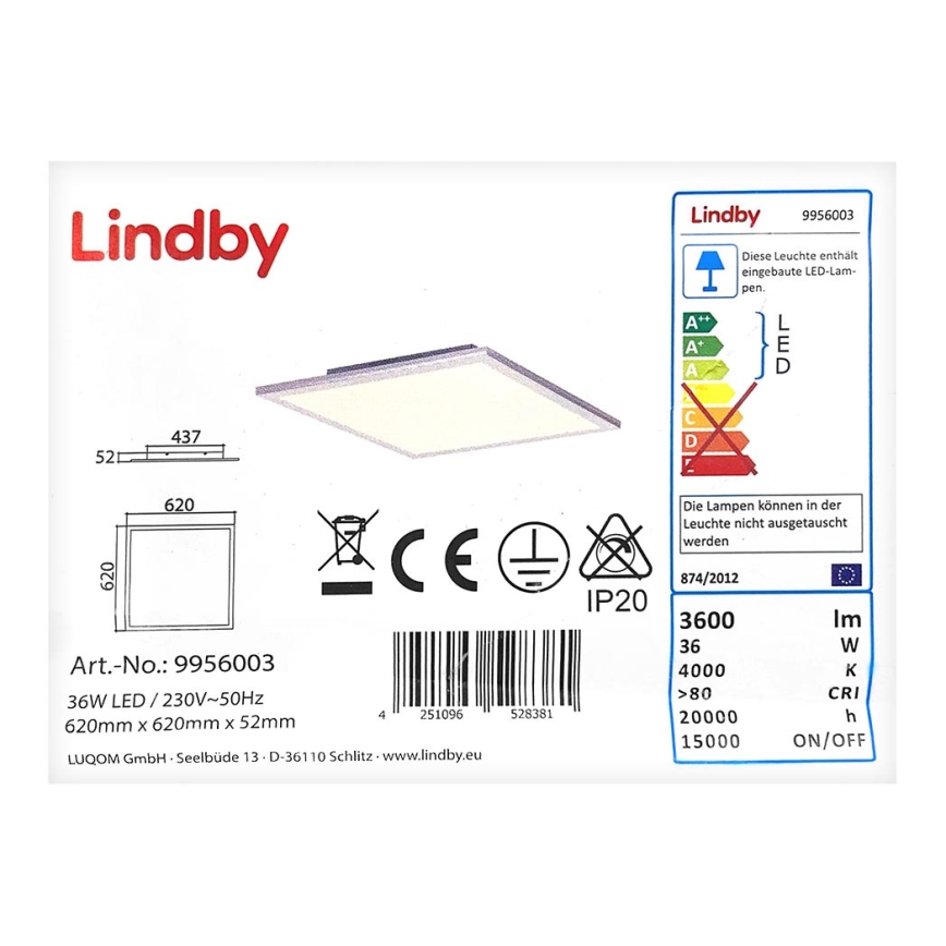 Lindby - LED-Deckenleuchte LIVEL LED/36W/230V