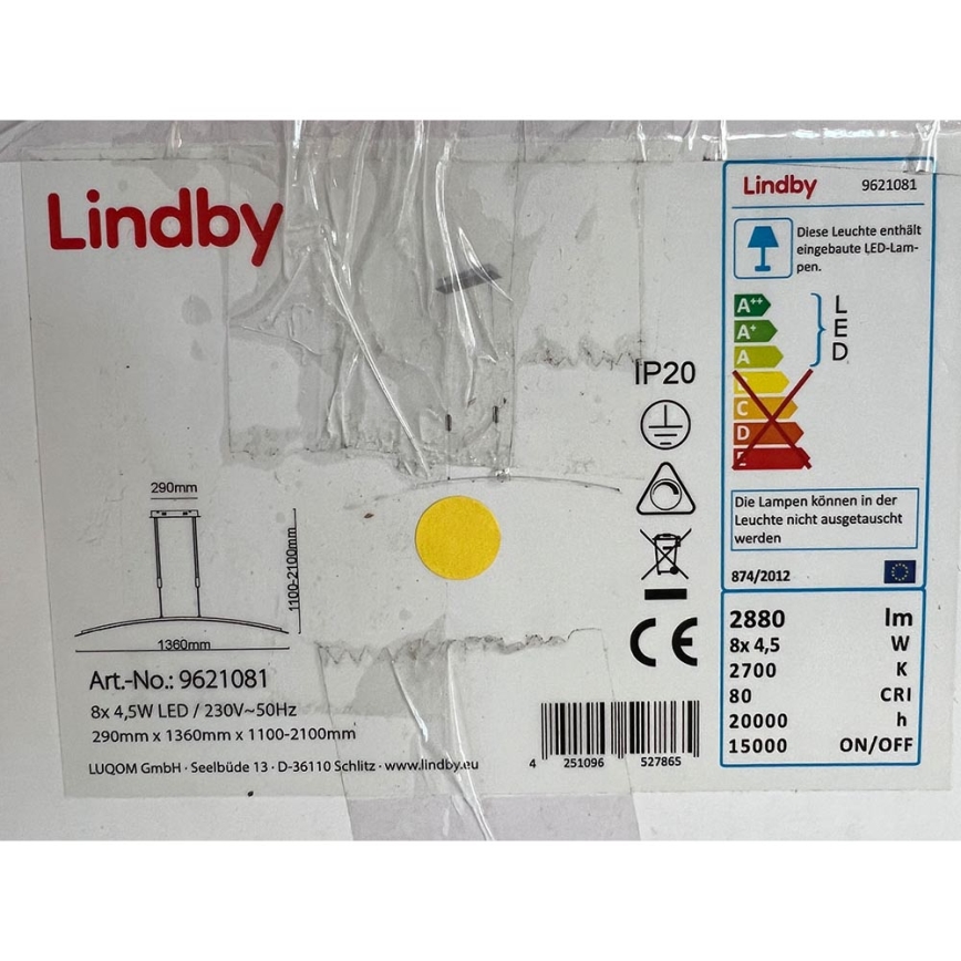 Lindby - LED-Hängeleuchte an Schnur MANON 8xLED/4,5W/230V