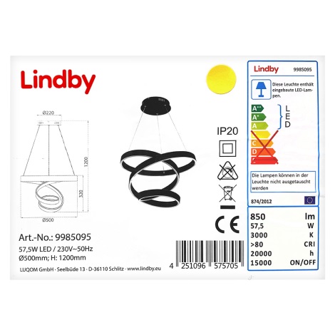 Lindby - LED-Hängeleuchte an Schnur OLADA LED/57,5W/230V