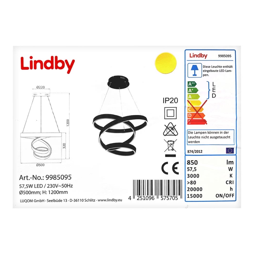 Lindby - LED-Hängeleuchte an Schnur OLADA LED/57,5W/230V