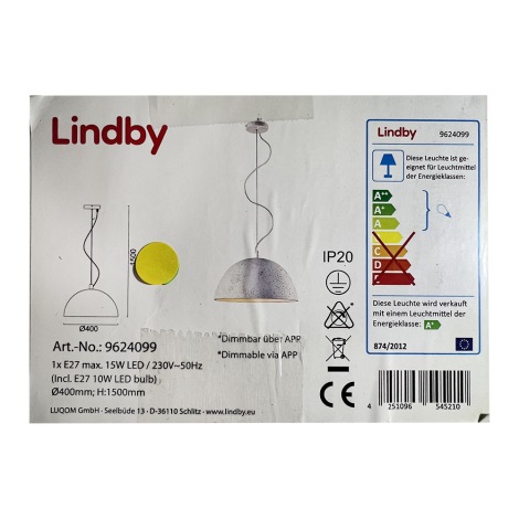 Lindby - LED RGB Dimmbare Hängeleuchte an Schnur CAROLLE LED/10W/230V Wi-Fi Tuya