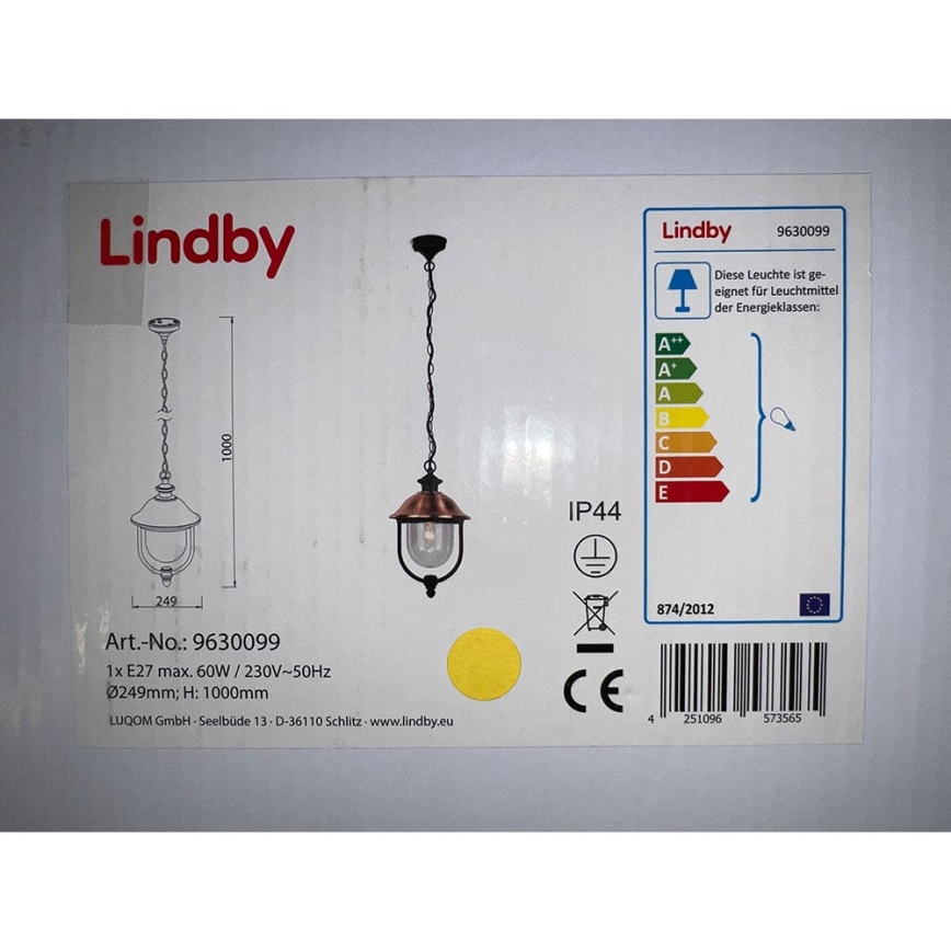 Lindby - Outdoor-Hängeleuchte an Kette CLINT 1xE27/60W/230V IP44