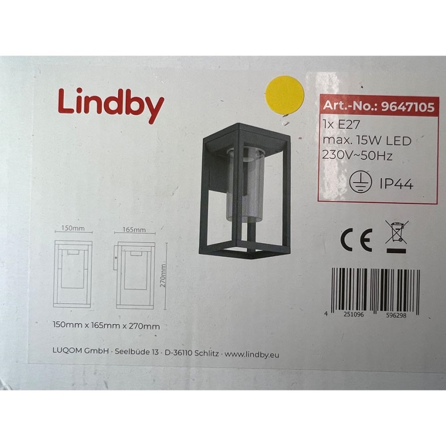 Lindby - Outdoor-Wandleuchte ESTAMI 1xE27/15W/230V IP44