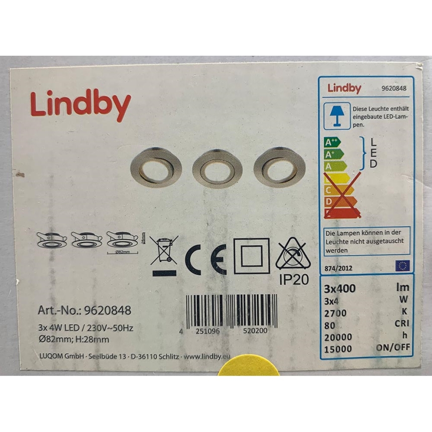 Lindby - SET 3x LED-Einbauleuchte ANDREJ LED/4W/230V