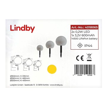 Lindby - SET 3x LED-Solarleuchte LAGO LED/0,4W/3,7V 600 mAh IP44