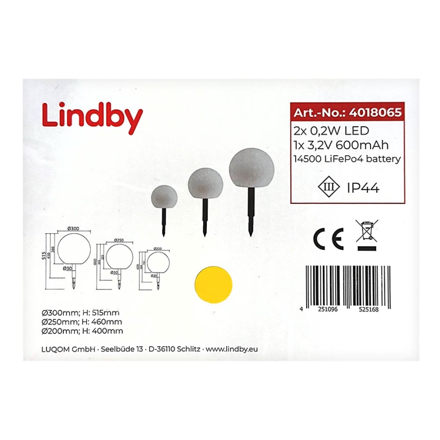 Lindby - SET 3x LED-Solarleuchte LAGO LED/0,4W/3,7V 600 mAh IP44