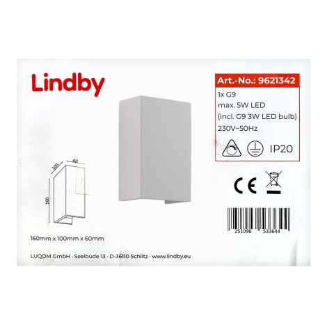 Lindby - Wandleuchte COLJA 1xG9/5W/230V