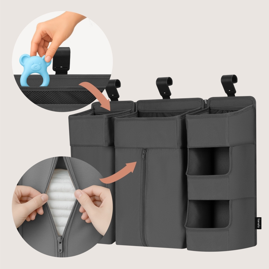 Lionelo - 3-in-1 Organizer für das Babybett SIDEPOCKET Grau