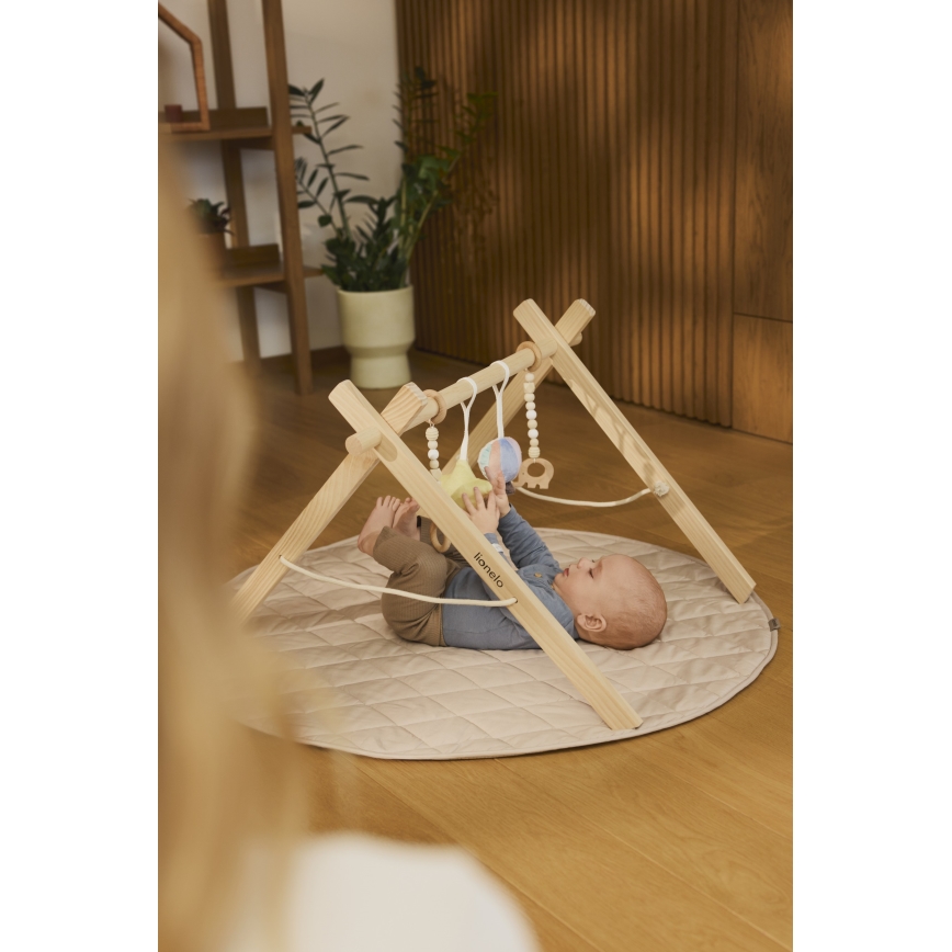 Lionelo - Baby-Spieldecke mit Holzspielbogen ANIS