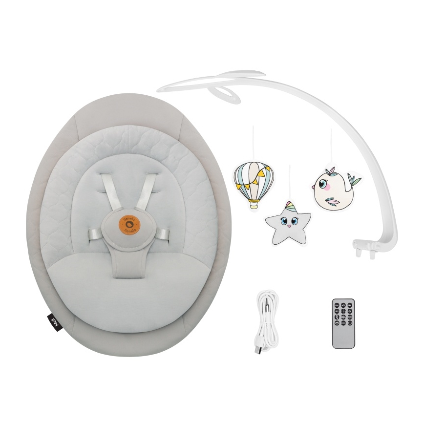 Lionelo - Babyschaukel mit Melodie MELL Beige Sand 4xAA + Fernbedienung