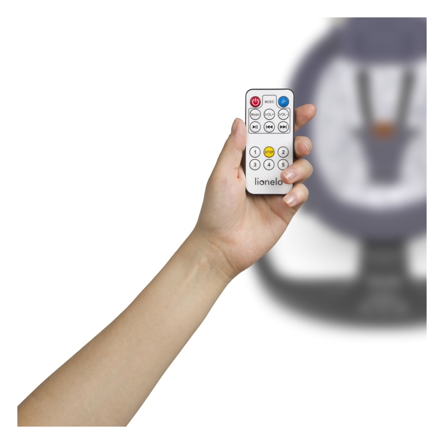 Lionelo - Babyschaukel mit Melodie RALF 4xAA Grau Weiß + Fernbedienung