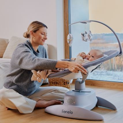 Lionelo - Babywippe MELL mit Melodie, Grey Stone, 4x AA + Fernbedienung