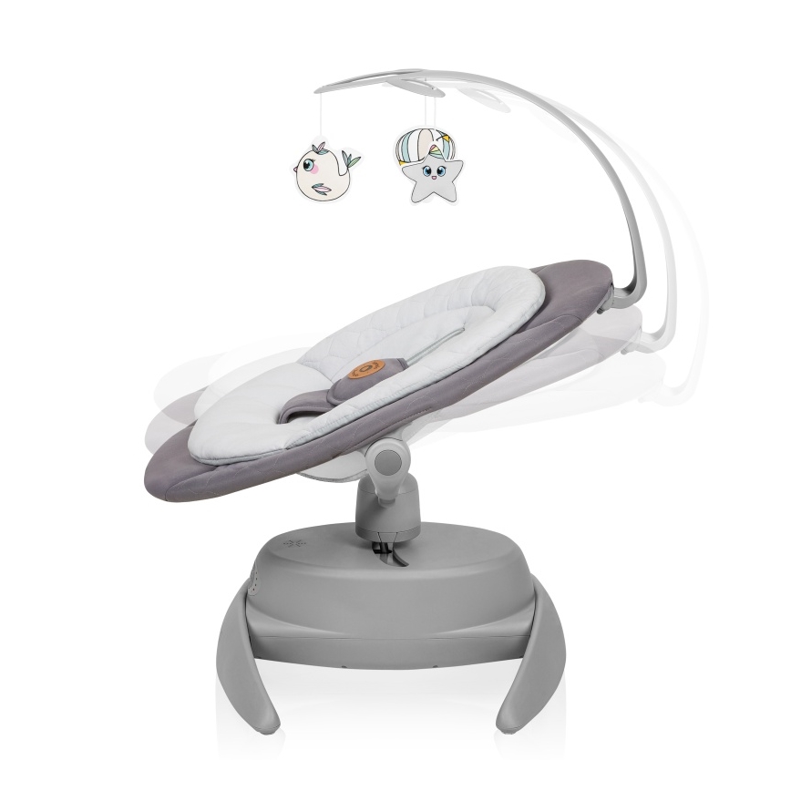 Lionelo - Babywippe MELL mit Melodie, Grey Stone, 4x AA + Fernbedienung