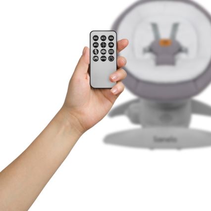 Lionelo - Babywippe MELL mit Melodie, Grey Stone, 4x AA + Fernbedienung