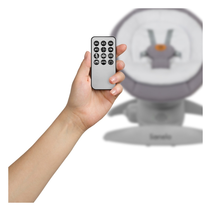 Lionelo - Babywippe MELL mit Melodie, Grey Stone, 4x AA + Fernbedienung