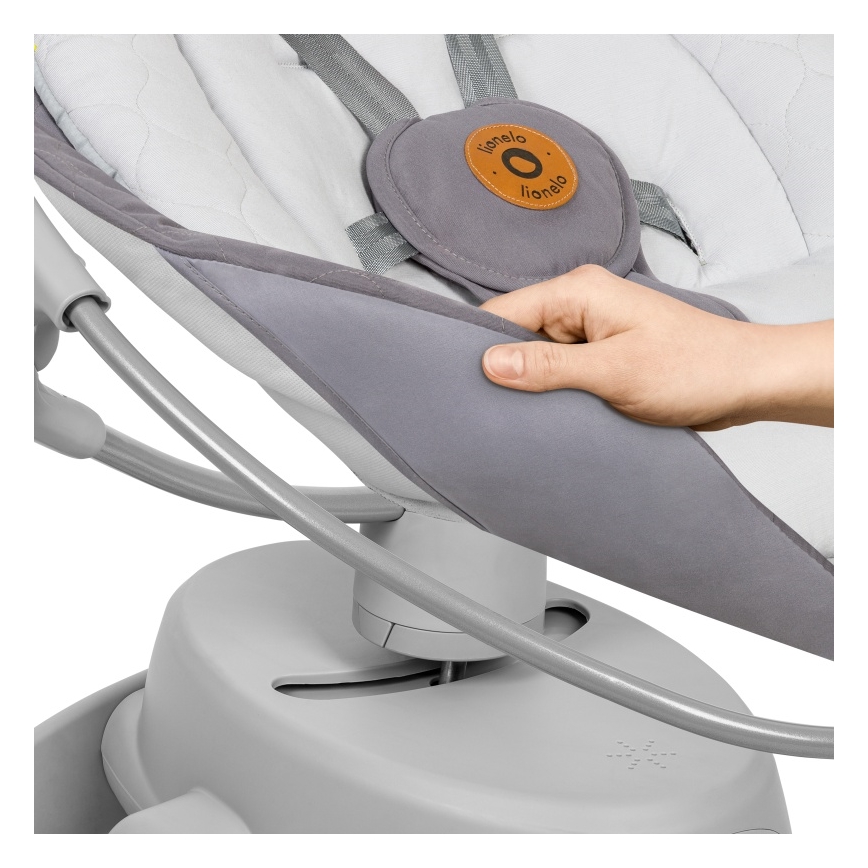 Lionelo - Babywippe MELL mit Melodie, Grey Stone, 4x AA + Fernbedienung