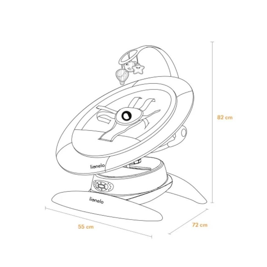 Lionelo - Babywippe MELL mit Melodie, Grey Stone, 4x AA + Fernbedienung