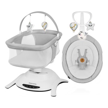 Lionelo - Babywippe mit Melodie 2-in-1 BELLA 4xAA Grey Concrete + Fernbedienung