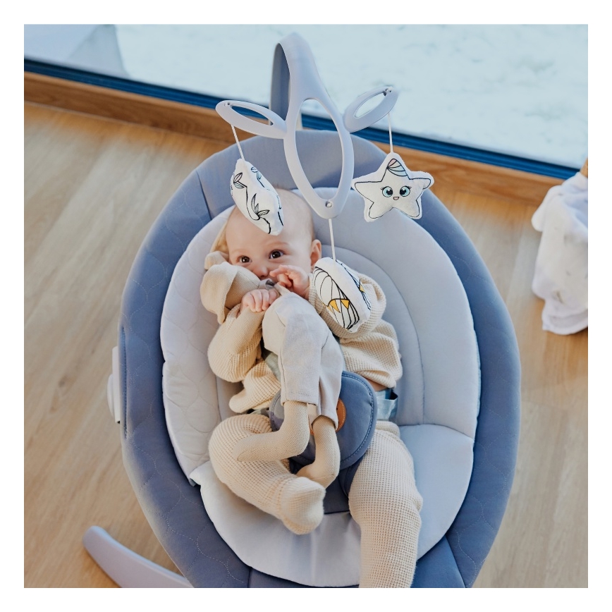 Lionelo - Babywippe mit Melodie MELL Grey Stone 4xAA + Fernbedienung