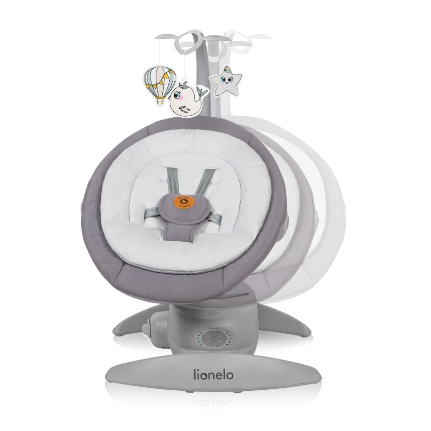 Lionelo - Babywippe mit Melodie MELL Grey Stone 4xAA + Fernbedienung