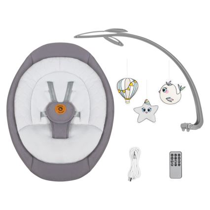 Lionelo - Babywippe mit Melodie MELL Grey Stone 4xAA + Fernbedienung