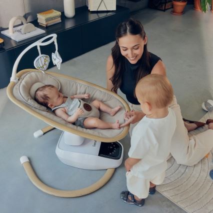 Lionelo - Babywippe mit Melodie OLIVIA Beige Natur + Fernbedienung