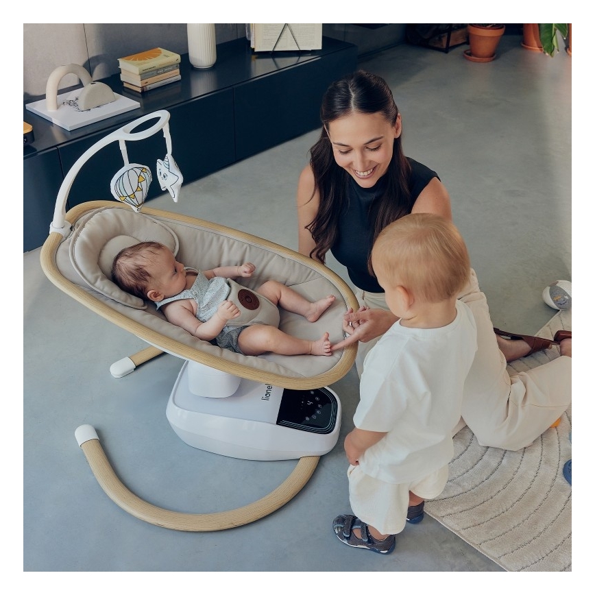Lionelo - Babywippe mit Melodie OLIVIA Beige Natur + Fernbedienung