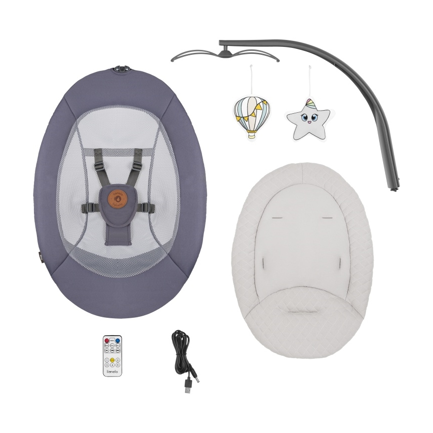 Lionelo - Babywippe mit Melodie RALF 4xAA Grau-Graphit + Fernbedienung