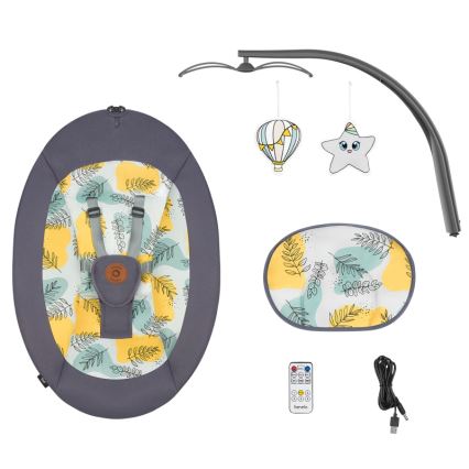 Lionelo - Babywippe mit Melodie RALF 4xAA Grey Concrete + Fernbedienung